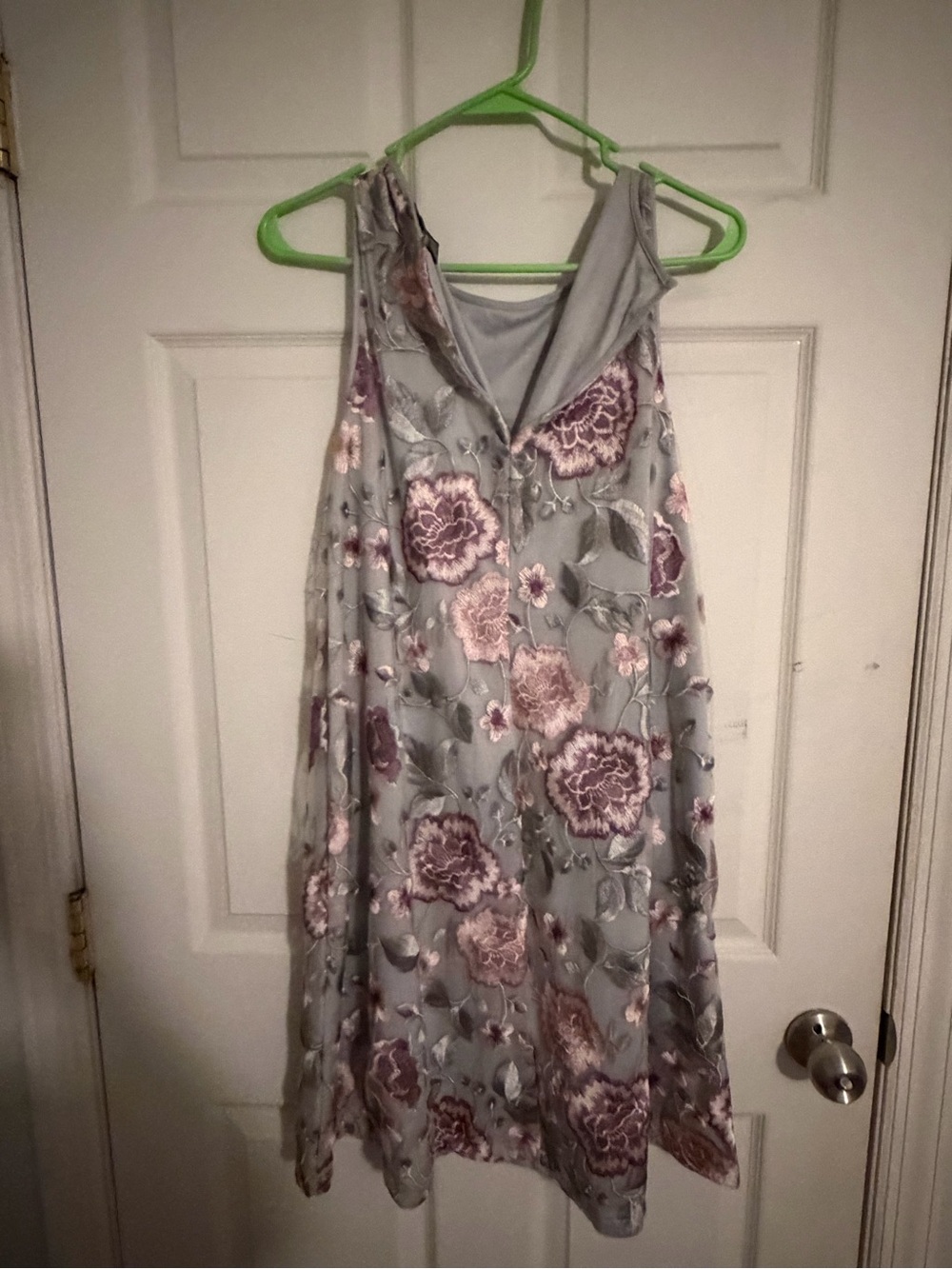 Floral Embroidered Light Gray Swing Dress - Women's